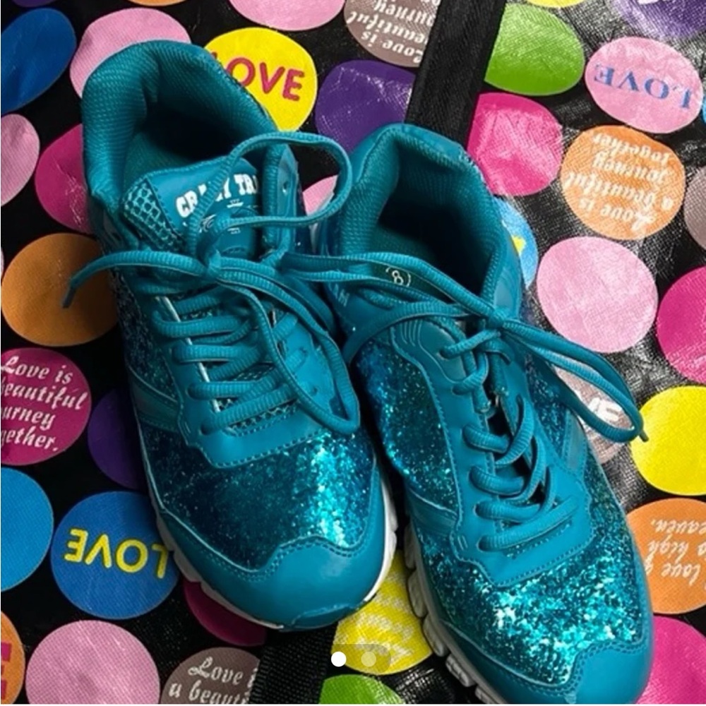 Crazy Train Turquoise Glitter Sneakers Size 8